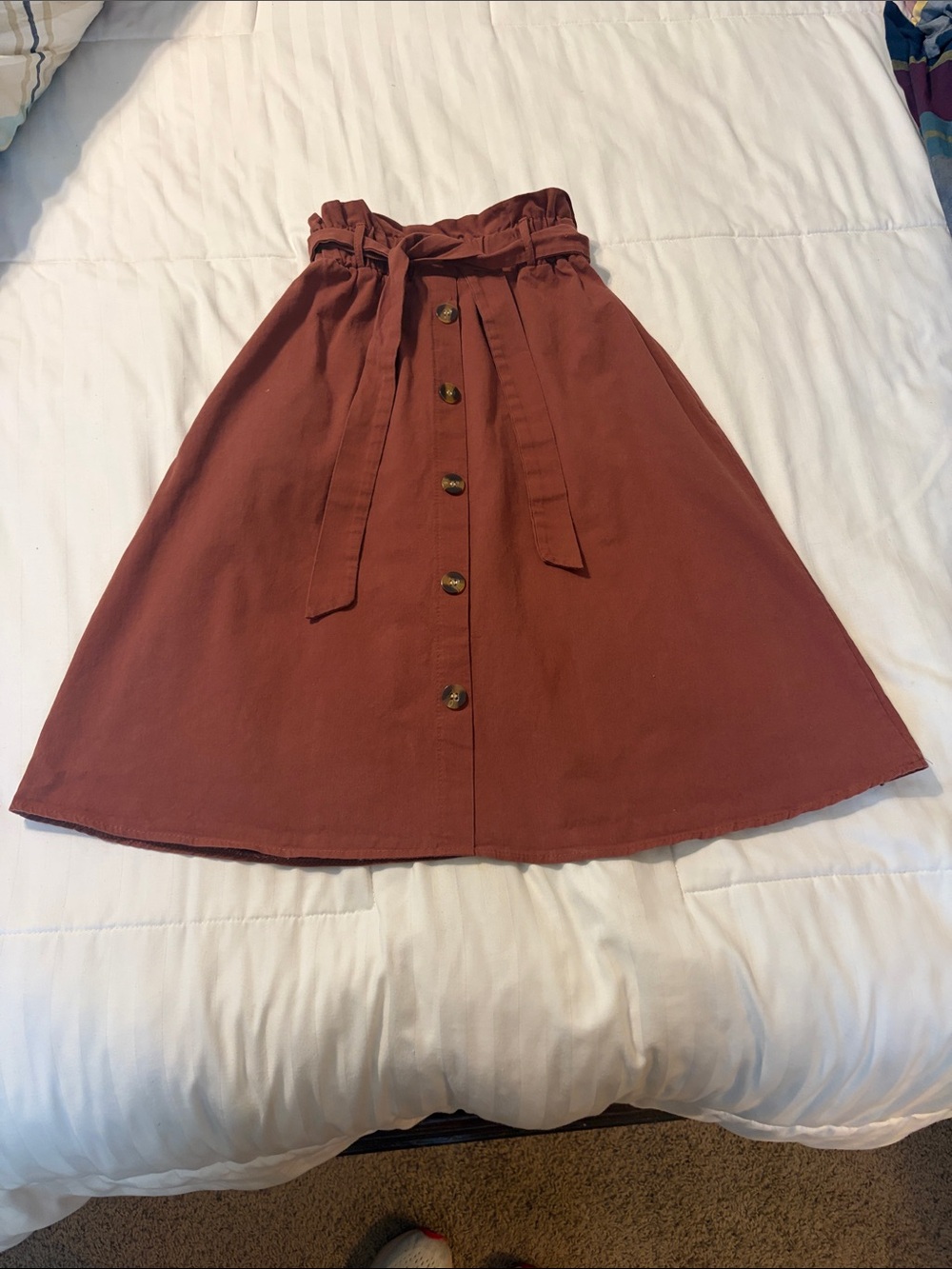 Women's Rust Button-Front A-Line Skirt with Waist Tie